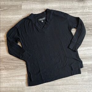 Andrew Marc Black V-Neck Ribbed Sweater